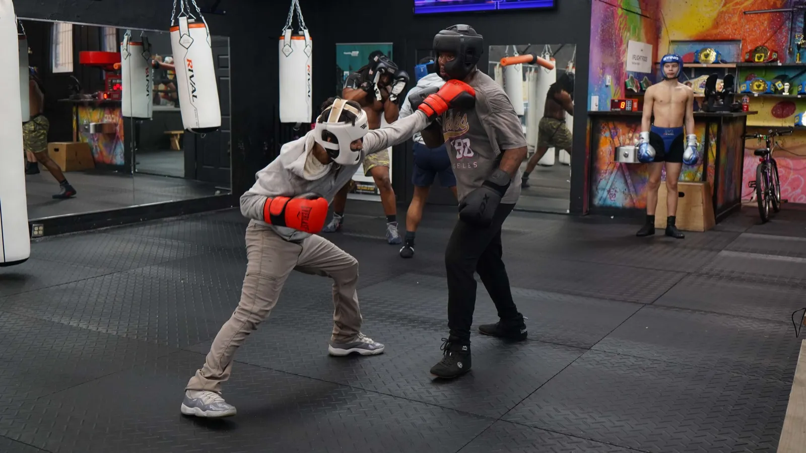 Sparring session on the gym floor at Franklin Gym
